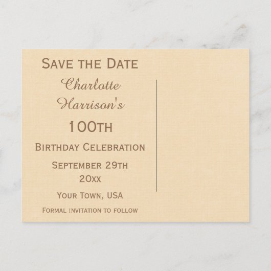 ヴィンテージヒヤシンス100誕生日日付を保存 案内ポストカード (裏面)