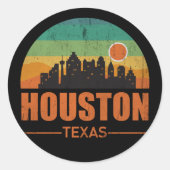 ヴィンテージヒューストンシティテキサス州スカイラインレトロサンセット ラウンドシール (正面)