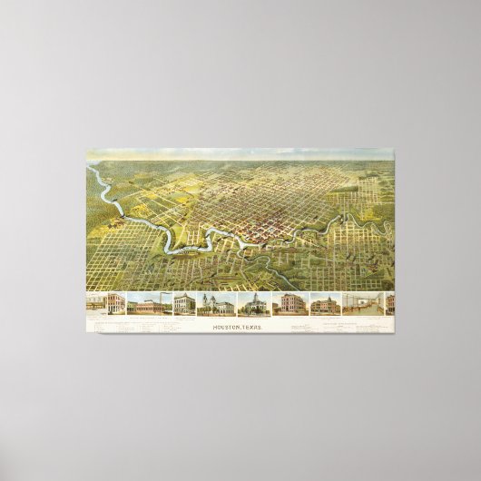 ヴィンテージヒューストンテキサス州の地図（1891年） キャンバスプリント (正面)