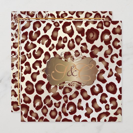 ヴィンテージヒョウの斑点+渦巻き 招待状 (正面/裏面)