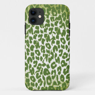 ヴィンテージヒョウ印刷スキンファー(緑) iPhone 11 ケース