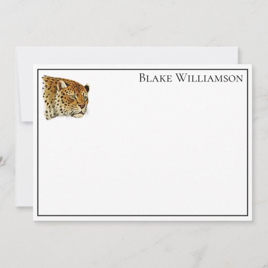 ヴィンテージヒョウ斑点キャットヘッド ノートカード (正面)