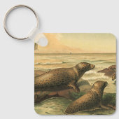 ヴィンテージヒョウ海、野生動物によるアザラシ キーホルダー (正面)