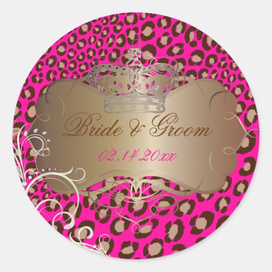 ヴィンテージヒョウ真珠の渦巻き結婚式用シール ラウンドシール (正面)