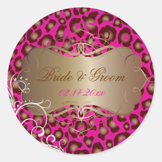 ヴィンテージヒョウ真珠の渦巻き結婚式用シール ラウンドシール (正面)