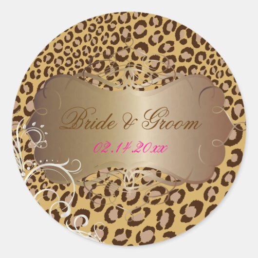 ヴィンテージヒョウ真珠の渦巻き結婚式用シール ラウンドシール (正面)