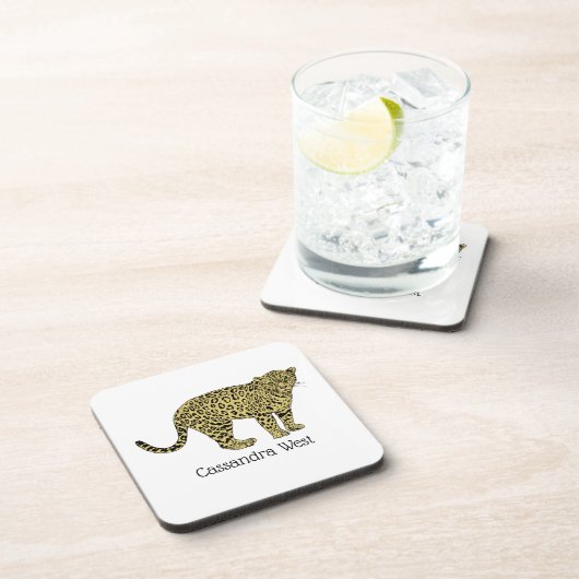 ヴィンテージヒョウ・チーター斑点のある猫スケッチ コースター (右側)