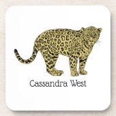 ヴィンテージヒョウ・チーター斑点のある猫スケッチ コースター (正面)