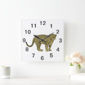 ヴィンテージヒョウ・チーター斑点のある猫スケッチ スクエア壁時計 (ホーム)