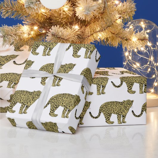 ヴィンテージヒョウ・チーター斑点のある猫スケッチ ラッピングペーパー (クリスマス)