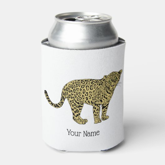 ヴィンテージヒョウ・チーター・豹柄の猫のイラスト 缶クーラー (缶正面)