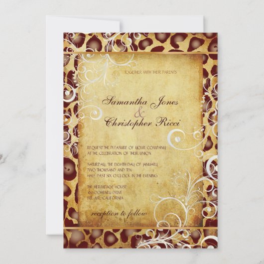 ヴィンテージヒョウ+パールスワール結婚式招待状 招待状 (裏面)