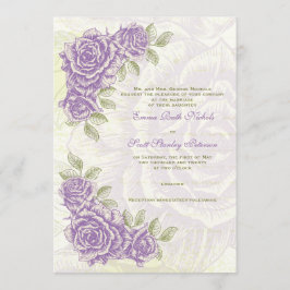 ヴィンテージヒラメ紫バラ結婚式招待状 招待状