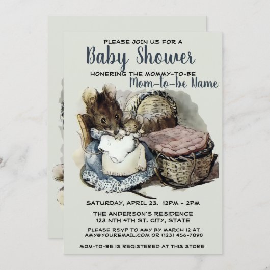 ヴィンテージビアトリックスポッタマウスベビシャワーテンプレート 招待状 (正面/裏面)