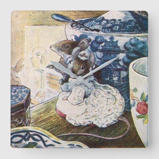 ヴィンテージビアトリックスポッターネズミテーラーオブグロスター スクエア壁時計 (正面)