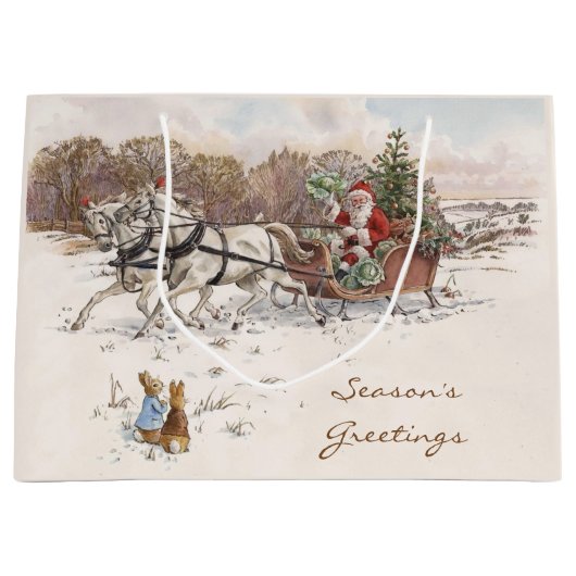 ヴィンテージビアトリックスポッターラビットとサンタクリスマス ラージペーパーバッグ (正面)