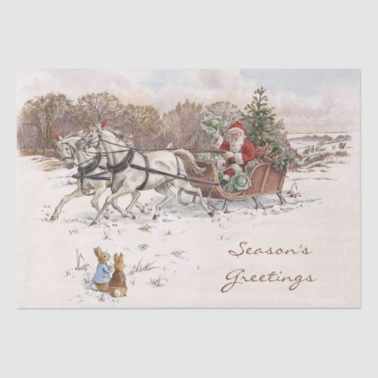 ヴィンテージビアトリックスポッターラビットとサンタクリスマス 薄葉紙 (正面)