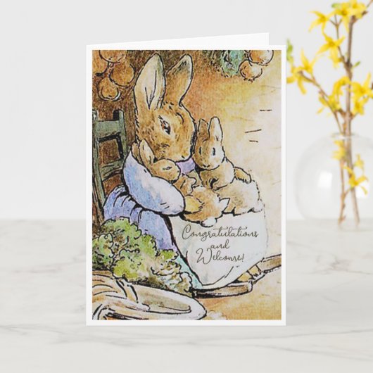 ヴィンテージビアトリックスポッター新ツインズおめでとう カード (黄色い花)