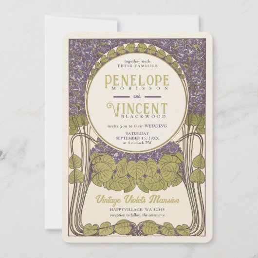 ヴィンテージビオレット結婚式招待状 招待状 (正面)