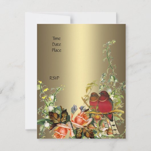 ヴィンテージビクトリアンかわいらしフローラ鳥青銅 招待状 (裏面)