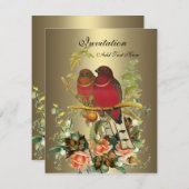 ヴィンテージビクトリアンかわいらしフローラ鳥青銅 招待状 (正面/裏面)