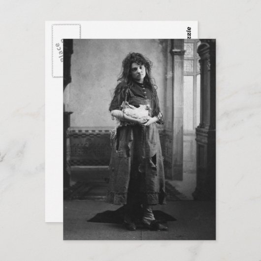 ヴィンテージビクトリアンが鶏を持つ女性 ポストカード (正面/裏面)