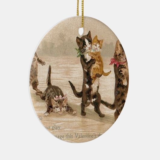 ヴィンテージビクトリアンな猫の子ネコのバレンタインデー セラミックオーナメント (右)