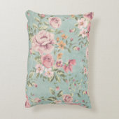 ヴィンテージビクトリアンのシック淡い色のブルーフローラ赤 アクセントクッション (裏面(縦))