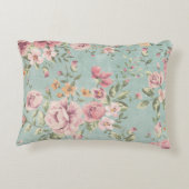 ヴィンテージビクトリアンのシック淡い色のブルーフローラ赤 アクセントクッション (裏面)