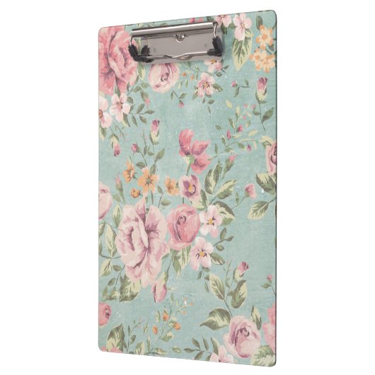 ヴィンテージビクトリアンのシック淡い色のブルーフローラ赤 クリップボード (左)