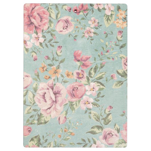 ヴィンテージビクトリアンのシック淡い色のブルーフローラ赤 クリップボード (裏面)