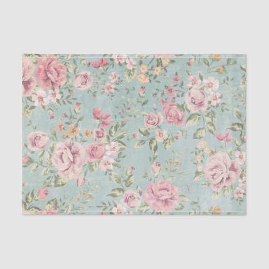 ヴィンテージビクトリアンのシック淡い色のブルーフローラ赤 薄葉紙 (正面)