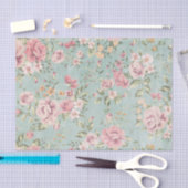 ヴィンテージビクトリアンのシック淡い色のブルーフローラ赤 薄葉紙 (クラフト)