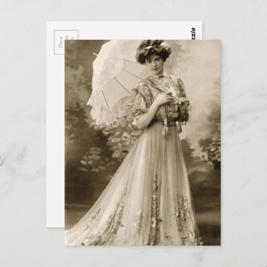 ヴィンテージビクトリアンのドレスを着た女性 ポストカード (正面/裏面)