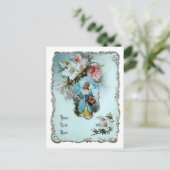 ヴィンテージビクトリアンのバスケットを持つバラ ポストカード (スタンド正面)