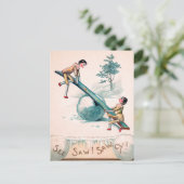 ヴィンテージビクトリアンの人形シーソークリスマス ポストカード (スタンド正面)