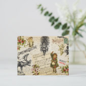 ヴィンテージビクトリアンの女の子ホリーメッセージ ポストカード (スタンド正面)