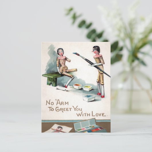 ヴィンテージビクトリアンの木の人形絵画のクリスマス ポストカード (スタンド正面)