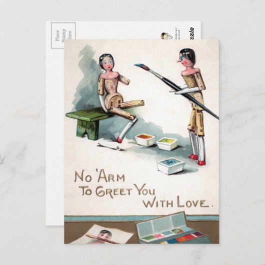 ヴィンテージビクトリアンの木の人形絵画のクリスマス ポストカード (正面/裏面)