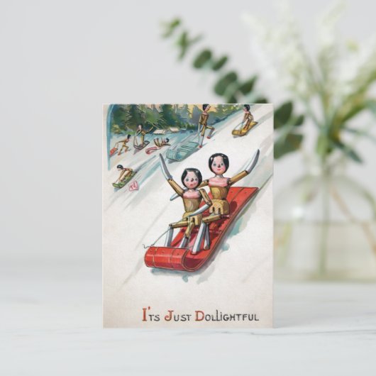 ヴィンテージビクトリアンの木人形のクリスマス ポストカード (スタンド正面)