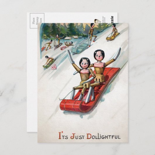 ヴィンテージビクトリアンの木人形のクリスマス ポストカード (正面/裏面)