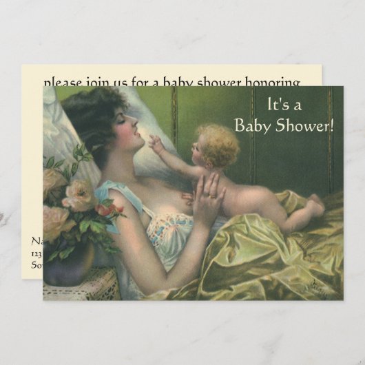 ヴィンテージビクトリアンの母の日、赤ちゃんシャワー 招待状 (正面/裏面)