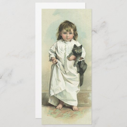 ヴィンテージビクトリアンの猫とナイトガウンを着た少女 (正面/裏面)