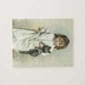 ヴィンテージビクトリアンの猫とナイトガウンを着た少女 ジグソーパズル (横)