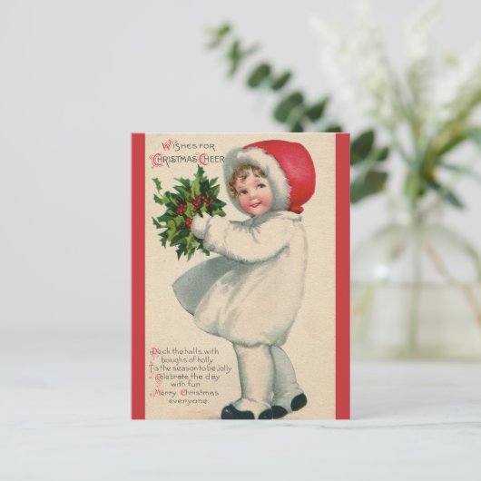 ヴィンテージビクトリアンの聖降誕祭の子供 ポストカード (スタンド正面)