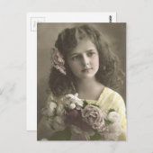 ヴィンテージビクトリアンの花の女の子 ポストカード (正面/裏面)