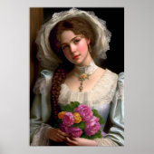 ヴィンテージビクトリアンの花束を持つバラ ポスター (正面)