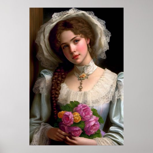 ヴィンテージビクトリアンの花束を持つバラ ポスター (正面)