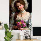 ヴィンテージビクトリアンの花束を持つバラ ポスター (ホームオフィス)
