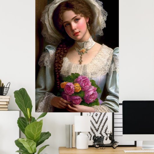 ヴィンテージビクトリアンの花束を持つバラ ポスター (ホームオフィス)